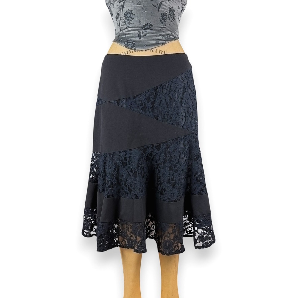 Y2K Lace Paneled Skirt Asymmetric Midi GothIc Dark Regency Romantic Size 8P